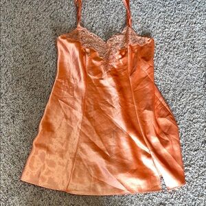 Victoria Secret Orange Slip Dress with Lace Detail- Satin